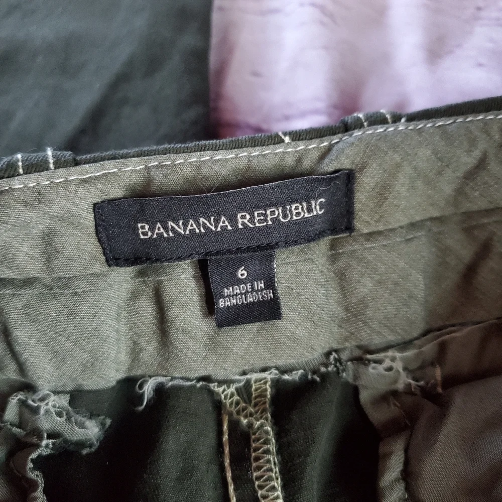Banana Republic Linen Blend Olive Green Wide-leg Pants Preppy Casual Academia